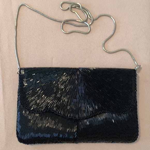 La Regale Handbags - La Regale Black Beaded Evening Clutch/Shoulder Bag